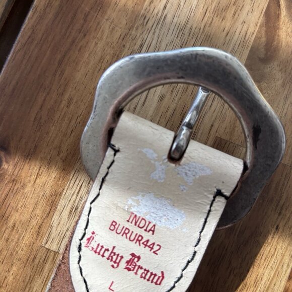 VTG Lucky Brand Leather Belt Womens L Flower Buckle Y2K Boho Southwestern Navajo - Picture 14 of 16